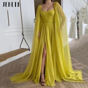 Brand New- Custom Made Gown JEHETH Yellow Long Cape Sleeves Chiffon Gown